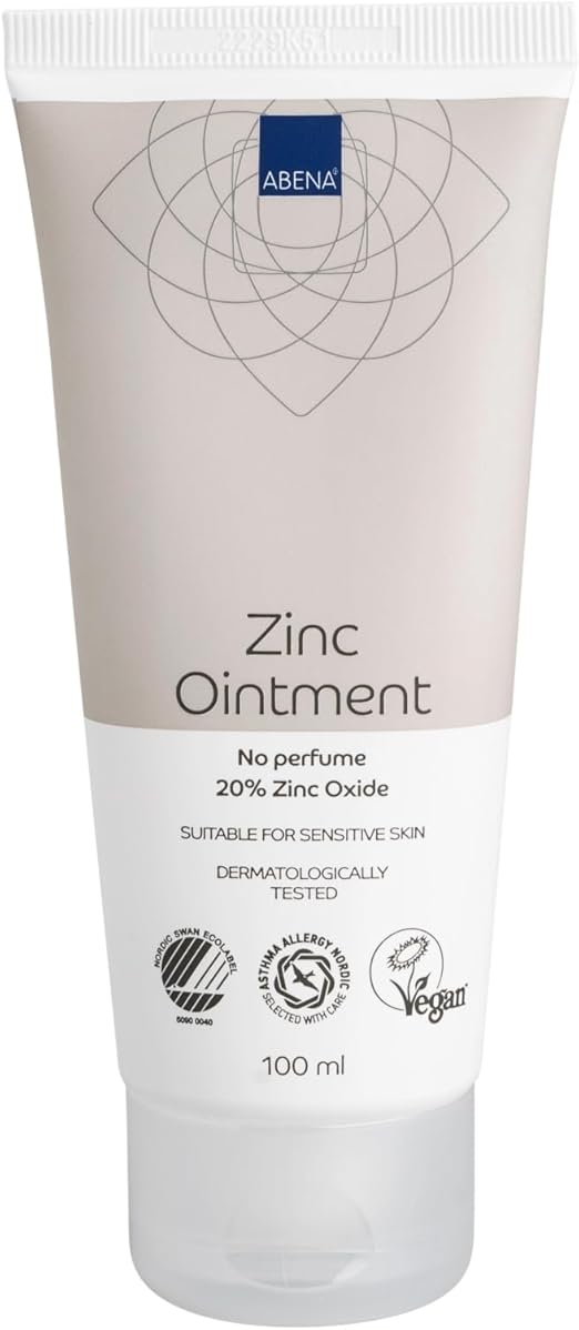ABENA Zinc Ointment, 100 ml, Protective Cream with Barrier Effect for the Skin with 20% Zinc Oxide, Soothing & Fast Absorbent, Fragrance Free & Gentle, Dermatologically Tested