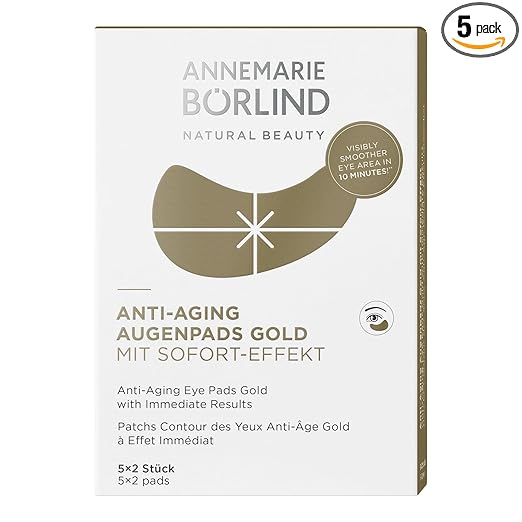 ANNEMARIE BÖRLIND Anti-Ageing Eye Pads Gold with Instant Effect (5 x 2 Pieces) – Against Wrinkles and Lines, with 4 Hyaluronic Acids, Smoothing & Firming, for Radiant Eyes, Vegan