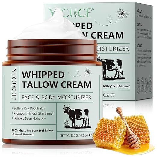 Beef Tallow Cream 120 g, Beef Tallow for Skin Care, Beef Tallow and Honey Balm, Sebum Face Cream, Organic Grass Lined Pipped Sebum Balm, Body Creams, Deep Hydration for Face & Body