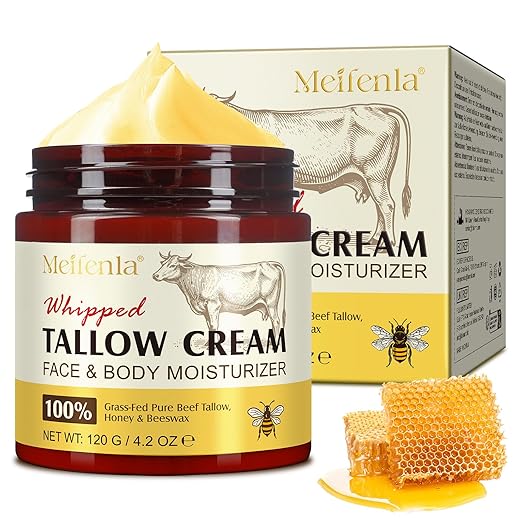 Beef Tallow Cream for Skin, Beef Tallow Cream 120 g, Organic Beef Tallow Skincare, Grass - Fed Beef Tallow and Honey Balm - Deep Moisturising for Face & Body, Quick Absorption