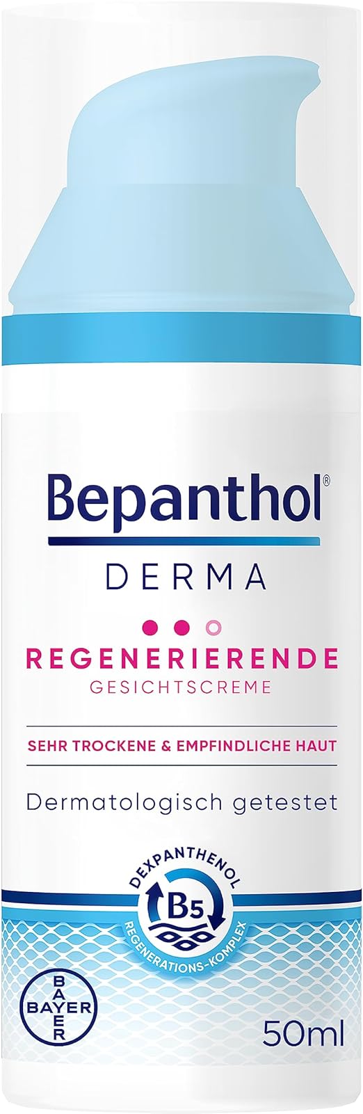 Bepanthol Derma Regenerating Face Cream, Face Care for Sensitive and Very Dry Skin, Dermatologically Tested Moisturising Cream with Dexpanthenol, Non-Comedogenic 50 ml Pump Bottle