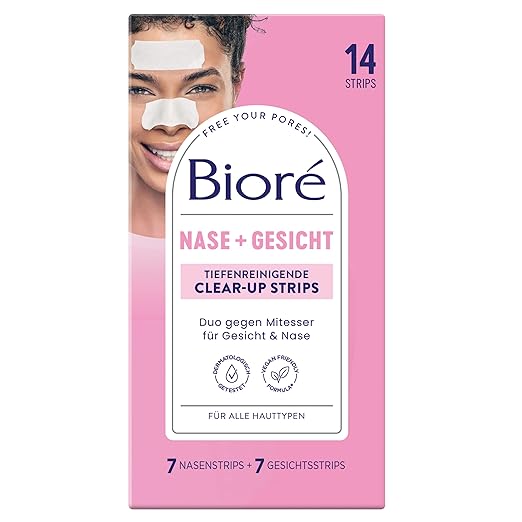 Bioré Clear Up Strips, Deep Cleansing Strips with Witch Hazel, 1 x 14 Pieces - Face (14 Strips) and Nose (14 Strips)