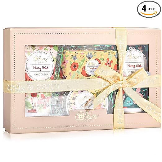 Body & Earth Love Scented Candle Hand Cream Ladies Gift Set 4 Pieces Peony Fragrance Gift Box Fragrance Gel Hand Cream Foot Cream Soap Mother's Day Gift Birthday Gift Mother's Day Gift