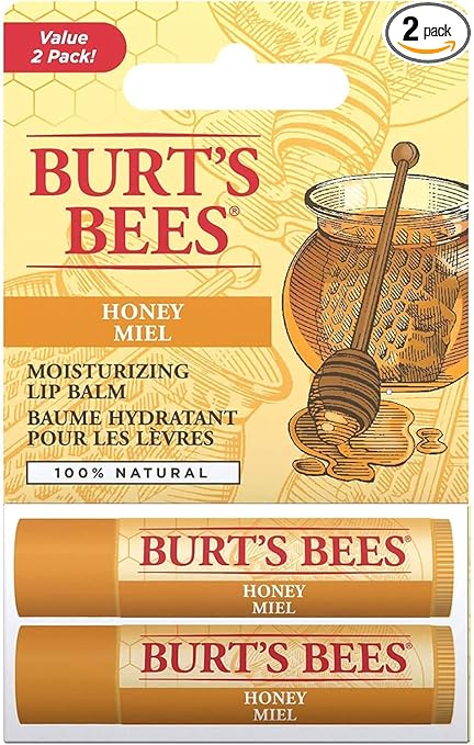 Burt's Bees 100% Natural Moisturising Lip Balm Honey with Beeswax Value Pack of 2 Tubes in Blister Box 8.5g