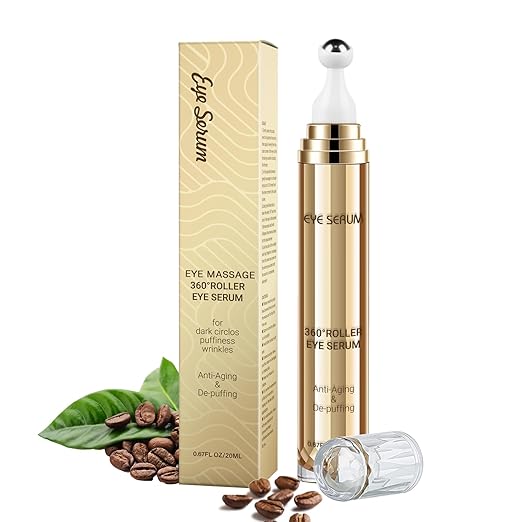 Caffeine Eye Serum, Hyaluronic Acid Eye Cream Against Dark Circles and Puffiness, Eye Care, Anti-Ageing Eye Serum with 360° Massage Ball, Reduces Eye Bags, Wrinkles and Fine Lines (20 ml)