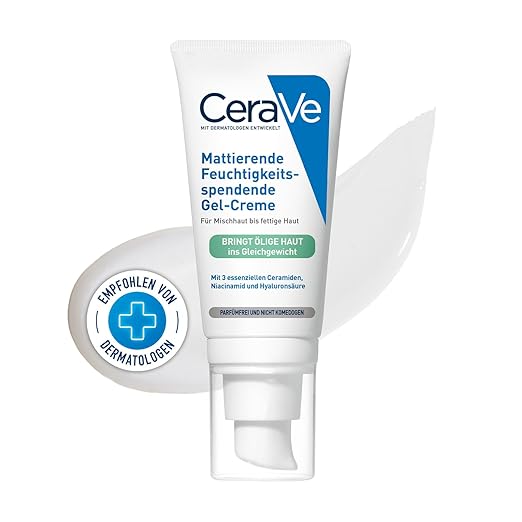 CeraVe Mattifying Moisturising Gel Cream for Oily and Oily Skin, with Hyaluronic Acid, Ceramides and Niacinamide, Long-Lasting Moisturising, 52 ml