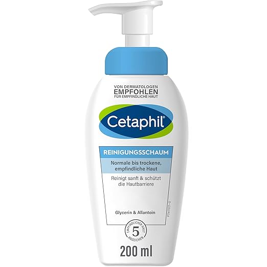 CETAPHIL Cleansing Foam, 200 ml, Facial Cleansing for Normal, Dry, Sensitive Skin, Gently Cleans Blemished Skin, Removes Sebum and Protects the Skin Barrier, With Glycerine and Ceramides