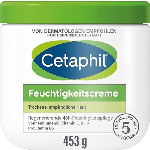 CETAPHIL Moisturising Cream, 453 g, For Dry, Sensitive Skin, Intensively Moisturises for 48 Hours and Strengthens Resistance, With Vitamin B3, Provitamin B5, Sunflower Oil, Almond Oil, Glycerine