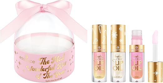 essence the most wonderful kiss of the year hydra kiss lip oil set 01 wish for a kiss set of three limited edition lip oils, snow globe design