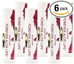 Forever Aloe Lips, High Quality Lip Balm with Aloe Vera, Jojoba Oil and Beeswax for Dry and Cracked Lips, Dermatest Certified, Gluten Free (6 x 4.25g)