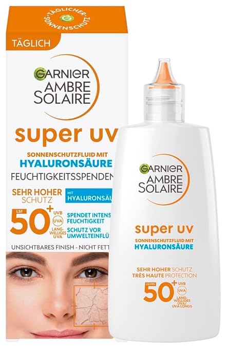 Garnier Ambre Solaire Antioxidant Super UV Sun Protection Cream with SPF 50+, Light and Non-Greasy Sun Cream with Hyaluronic Acid, 40ml