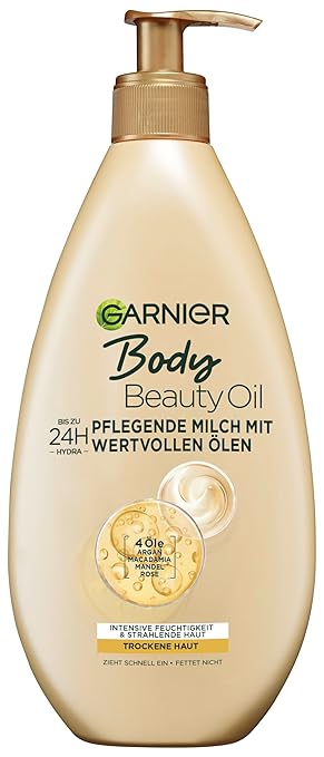 Garnier Oil Beauty Nourishing Milk Rich Body Lotion with Argan Oil, Almond Oil, Rose Oil and Macadamia 400ml.