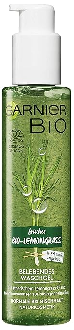 Garnier Organic Lemongrass Invigorating Wash Gel Natural Cosmetics Facial Cleansing with Glycerine Essential Oils (1 x 150 ml) Parent