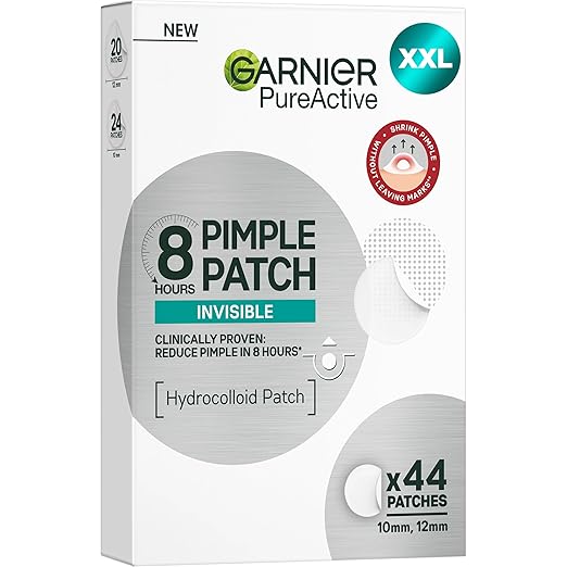 Garnier Skin Clear Pimple Patches, Invisible Hydrocolloid Pimple Patches Reduce Visibility in 8H, XXL Pack of 44, Targeted Against Pimples & Acne