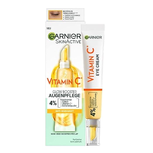 Garnier Vitamin C Anti-Fatigue Eye Cream for a Radiant and Awake Eye Area, Against Dark Circles and Crow's Feet, Glow Booster Eye Care, SkinActive, 1 x 15 ml