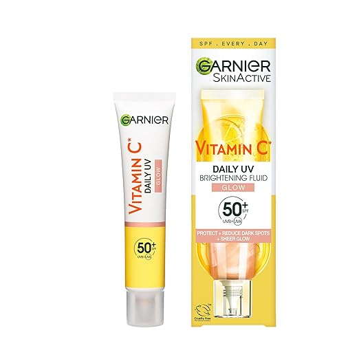 Garnier Vitamin C Daily Sun Fluid, SPF 50+, Protects and Corrects Sun Damage, Balances Skin Tone, for Face & Neck, Vegan, For All Skin Types, Daily UV Glow, 40 ml