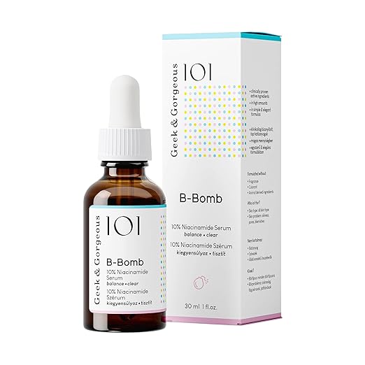 Geek & Gorgeous B-Bomb - High Dose 10% Niacinamide Serum - Refines Pores, Reduces Impurities & Regulates Sebum Production - Ideal for Combination Skin & Oily Skin - 30ml