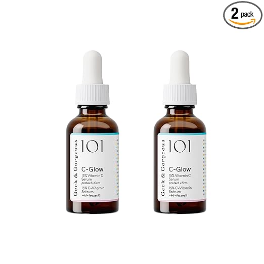 Geek & Gorgeous - C-Glow - 15% Vitamin C + Ferulic Acid & Vitamin E Serum, Protects Against Environmental Damage, Boosts Collagen & Evens Skin Tone - All Skin Types, Duo Pack 30 ml x 2