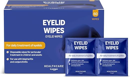 Healthcare by Amazon Eyelid Cleansing Wipes for Adult and Children Eye Area Treatment Unscented Pack of 60 (Previously Amazon Basic Care) - Packaging May Vary