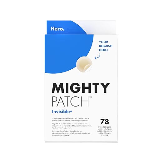 Hero Mighty Patch Invisible+ Pimple Patches by Hero Cosmetics Clear Hydrocolloid Patches for Acne Treatment (78 Pack)