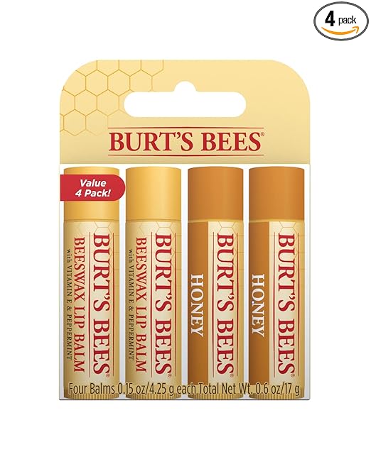 Honey & Beeswax 500616 Pack of 4 Lip Balm with Beeswax Nourishing Lipstick