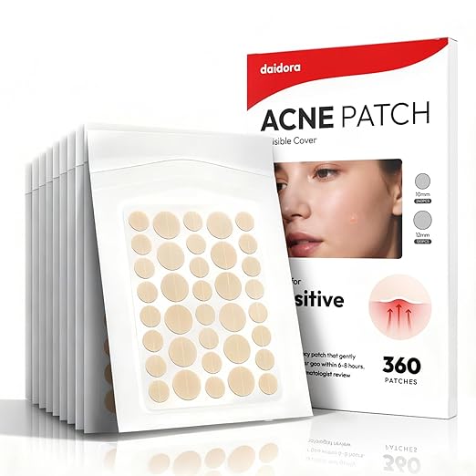 Invisible Pimple Patch - Hydrocolloid Plaster Waterproof & Breathable, Strong Absorption, Residue-Free, Acne Treatment (10 mm & 12 mm, 360 Pimple Patches)