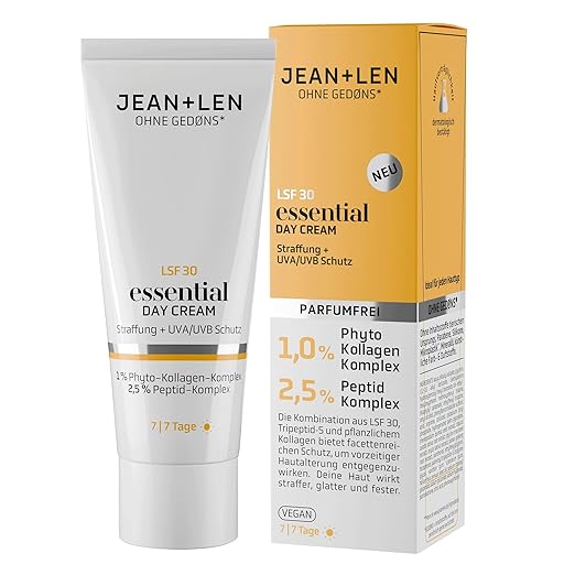 Jean & Len Essential Day Cream, Ideal for All Skin Types, Optimises Skin Firmness, with SPF 30 and Vegetable Collagen, Vegan and Fragrance-Free Day Cream, 50 ml
