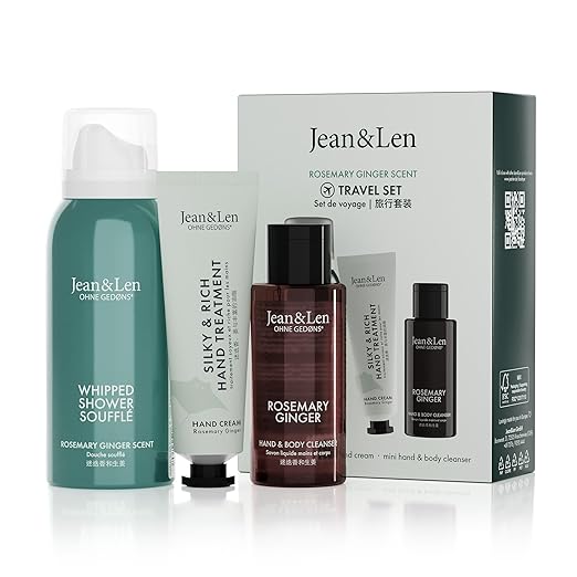Jean & Len Travel Set Rosemary & Ginger, Ideal Small Gift or Souvenir, Products for Body and Mind, Packaging is FSC Certified, Small Travel Sizes, Vegan Gift Set