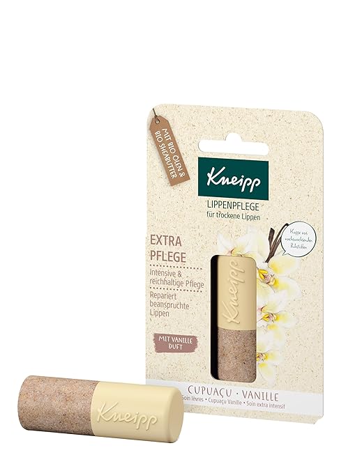 Kneipp Lip Care Extra Care - Rich Lip Balm with Nourishing Cupuaçu Butter and Real Vanilla Extract - Long-Lasting and Intense Lip Balm - Pack of 1