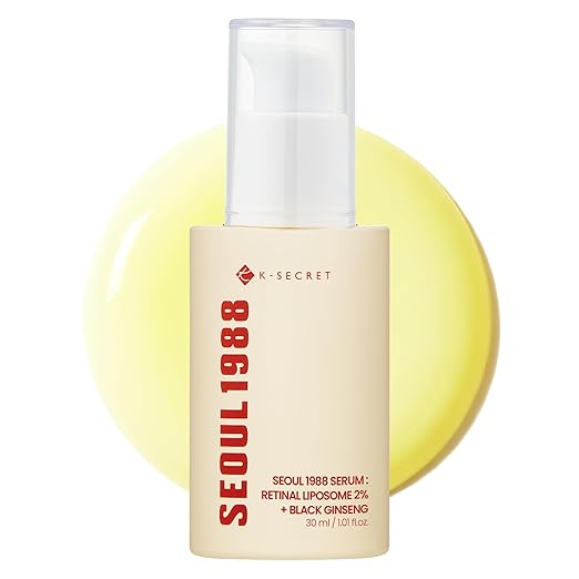 KSECRET SEOUL 1988 Serum: Retinal Liposome 2% + Black Ginseng, 30 ml/1.01 fl.oz | 58% Black Ginseng Extract | Retinal Serum, Bakuchiol, Vitamin C & 3 Peptides for Wrinkle Care | Korean Skincare |