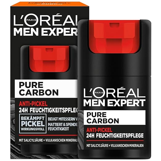 L'Oréal Men Expert Anti-Pimple Face Care for Men, Moisturising Cream Against Blackheads and Pimples Impurities, Face Cream for Men with Salicylic Acid, Pure Carbon, 1 x 50 ml