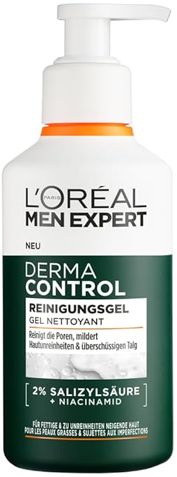 L'Oréal Men Expert Anti-Pimple Face Cleanser for Men, Wash Gel for Blemished & Acne Prone Skin, Men's Cleanser for Face with 2% Salicylic Acid & Niacinamide, Derma Control, 1 x 260 ml