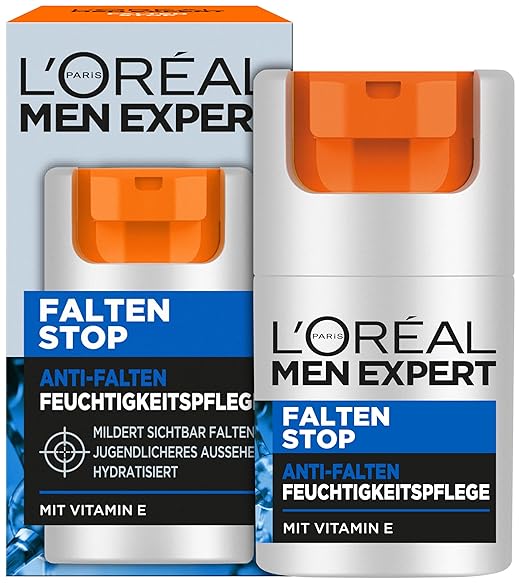 L'Oréal Men Expert Face Care Against Wrinkles for Men, Anti-Ageing Moisturiser Against Skin Aging and Dark Circles, Face Cream for Men with Vitamin E, Wrinkle Stop, 1 x 50 ml