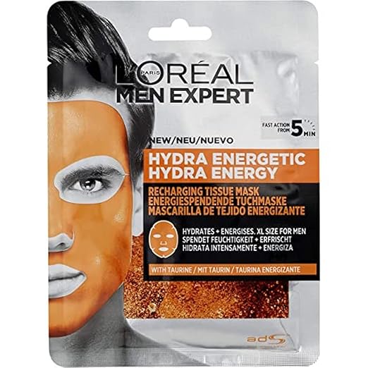 L'Oréal Men Expert Men Expert Hydra Energetic Tissue Face Mask for Men, Cloth Mask for Tired-Looking Skin (Pack of 1)
