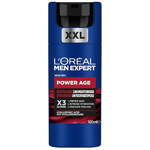 L'Oréal Men Expert XXL Face Care Against Wrinkles for Men, Anti-Ageing Moisturiser for Matte Skin, Face Cream for Men with Hyaluronic Acid, Power Age, 1 x 100 ml