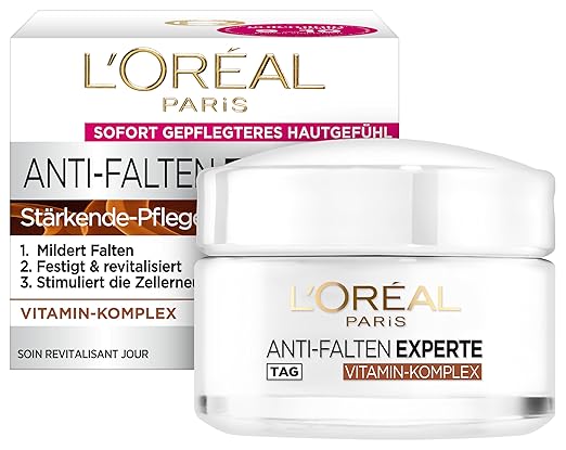 L'Oréal Paris Moisturiser for the Face, Anti-Ageing Day Cream to Reduce Wrinkles, Vitamin B3 and Vitamin E, Firms and Revitalises the Skin, Anti-Wrinkle Expert, 1 x 50 ml