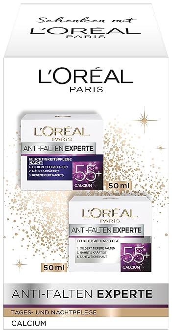 L'Oréal Paris Moisturising Care Set, Anti-Ageing Day & Night Cream to Reduce Wrinkles, Anti-Wrinkle Expert 55+, 2 x 50 ml