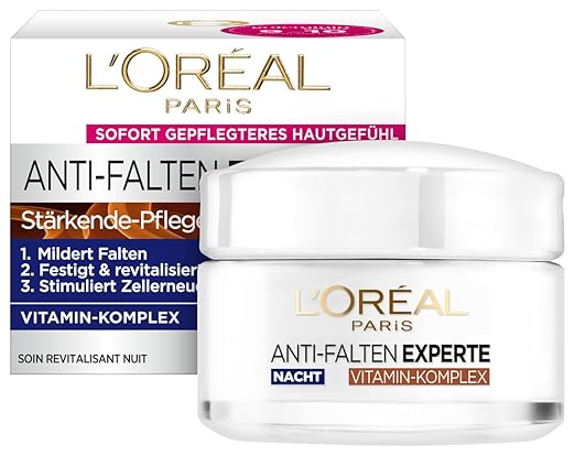 L'Oréal Paris Night Cream for the Face, Anti-Ageing Night Cream to Reduce Wrinkles, Vitamin B3 and Vitamin E, Firms and Revitalises the Skin, Anti-Wrinkle Expert, 1 x 50 ml