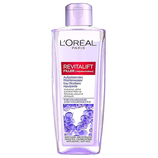 L'Oréal Paris Plumping Micellar Water for Women, for Hydrated and Refreshed Skin After Cleansing with Pure Hyaluronic Acid, Revitalift Filler, 1 x 200 ml