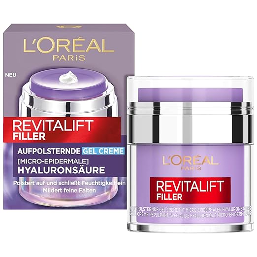 L'Oréal Paris Revitalift Filler, 1 x 50 ml Plumping Gel Cream for Women: Intensively Plumps Wrinkles with Hyaluronic Acid, Niacinamide, Glycerine and Ceramide