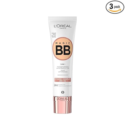 L'Oréal Paris Tinted Day Cream for 24-Hour Moisture and an Even Complexion, Magic BB Complexion Optimiser, No. 03 Medium Light (Medium Light), 1 x 30 ml