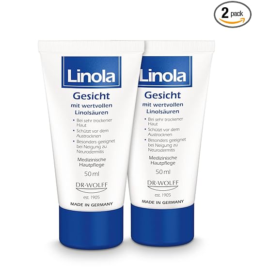 Linola Face - 2 x 50 ml | Face Cream for Dry, Sensitive and Neurodermatitis Prone Skin | Medical Face Care without Microplastics