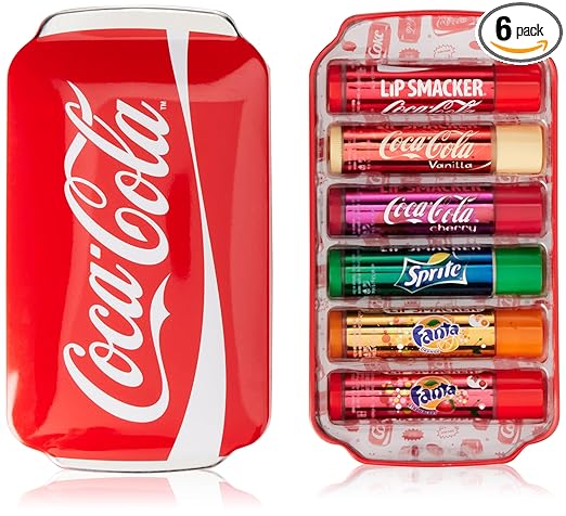 Lip Smacker Coca Cola Tin Collection Set of 6 Lip Balms with Original Flavours of Coca-Cola, Fanta and Sprite
