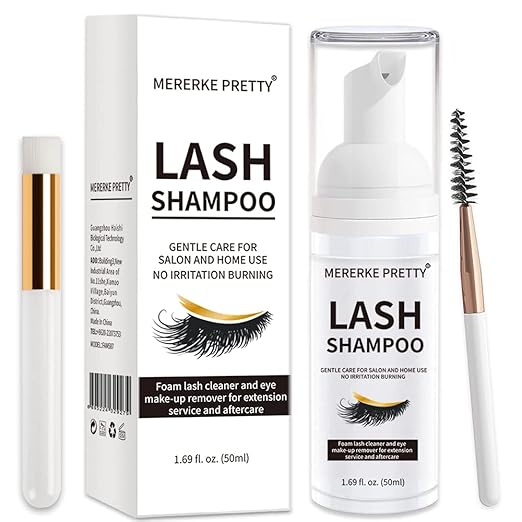 Liquid Eyelash Extension Shampoo 50 ml + Brush - Eyelid Foam Cleaner - Sensitive Paraben and Sulphate Free - Eyelash Wash and Eyelash Bath for Extensions - Salon Use and Household Care