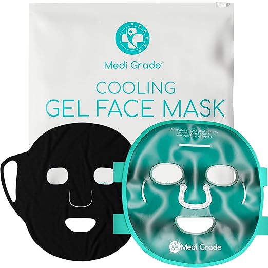 Medi Grade Cooling Mask Face Set with 1 Lycra Face Mask and Storage Bag - Soothing Face Mask Gel Against Dark Circles & Puffiness - Cold Face Mask for Relaxation