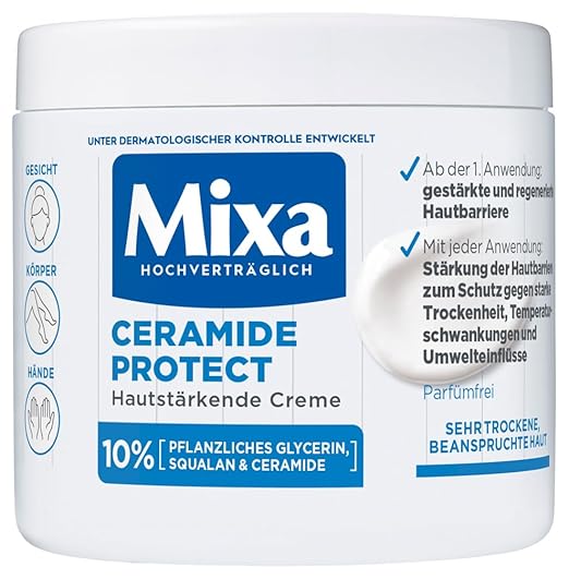 Mixa Ceramide Deep Moisture Skin-Strengthening Cream, Prevents Dry and Stressed Skin on Face, Body and Hands, 400 ml