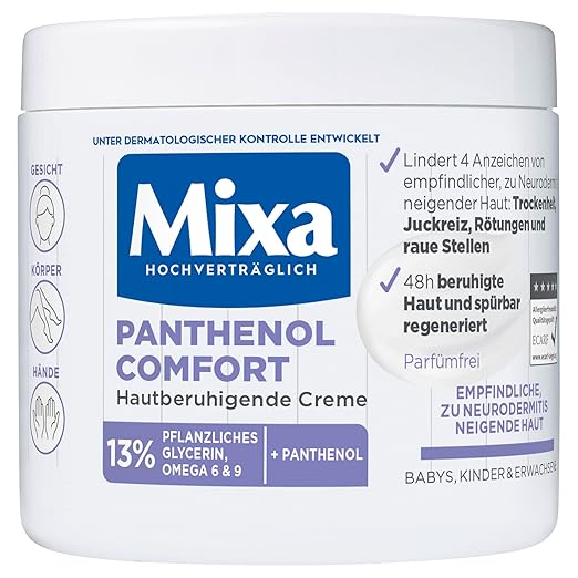 Mixa Panthenol Skin Soothing Cream with Panthenol, Care Cream for Dry, Sensitive and Neurodermatitis-Prone Skin, Wound Healing Cream for Redness and Itching, Panthenol Comfort, 400 ml