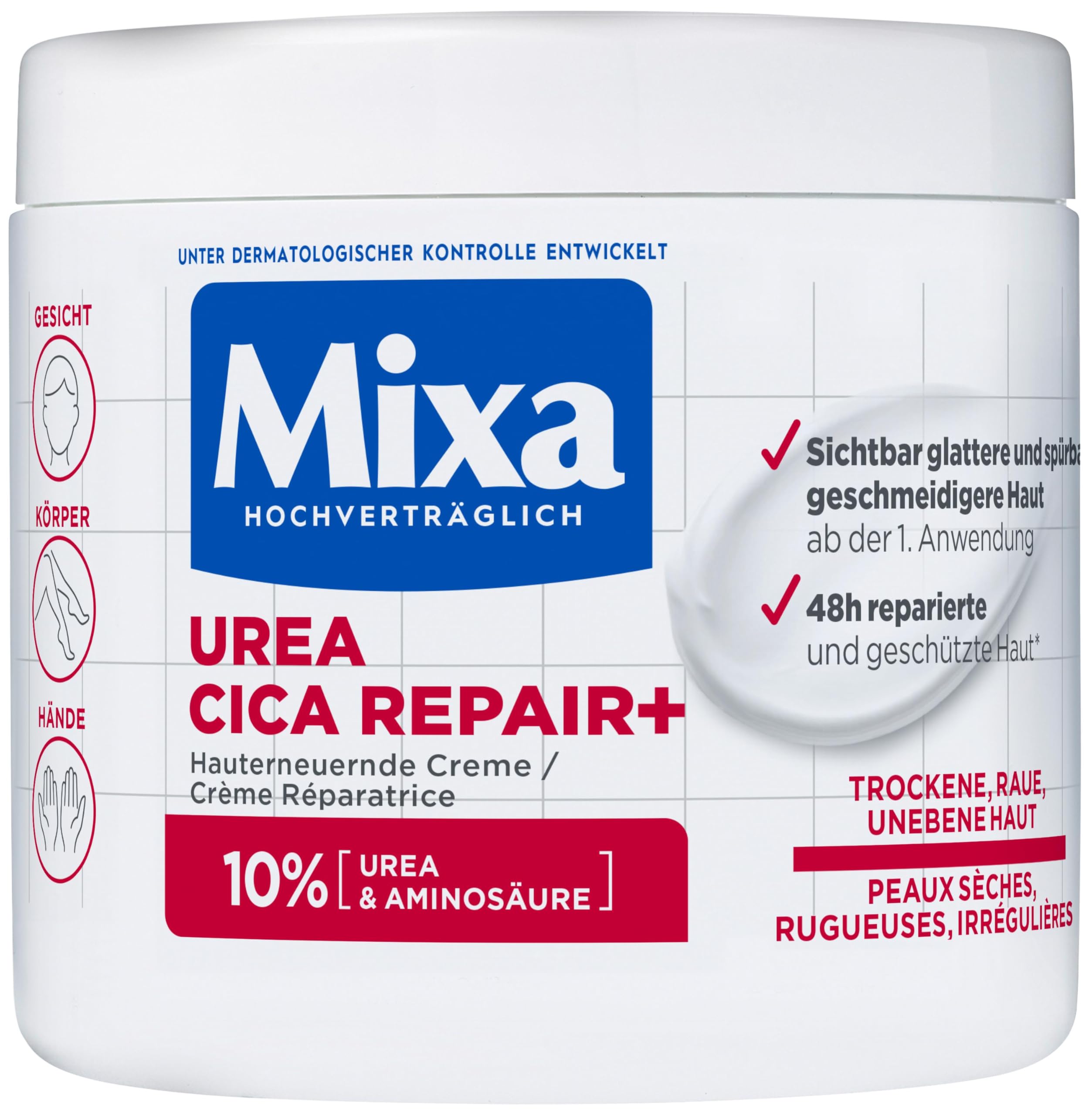 Mixa Urea Skin Renewing Cream with Urea & Niacinamide for Dry and Rough and Uneven Skin, Repairs and Smooths, Moisturiser for the Body, Hands and Face, Urea Cica Repair+, 400 ml
