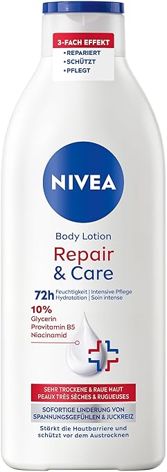 NIVEA Body Lotion Repair & Care, Body Cream for Very Dry Skin & to Relieve Tension Feelings, Body Lotion with Glycerin, Niacinamide & Provitamin B5 (400 ml)