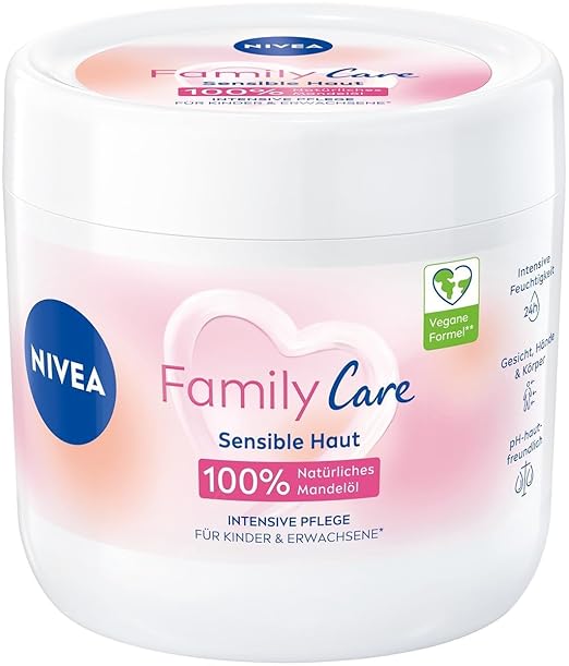 NIVEA Creme Family Care (450 ml), Feuchtigkeitscreme mit 100% natürlichem Mandelöl und hautfreundlichem pH-System, leichte Hautcreme für 24h Feuchtigkeitsschutz